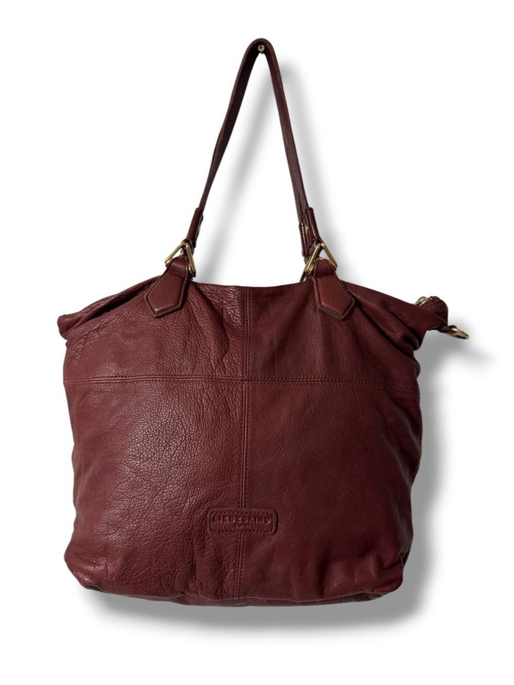 Liebeskind Berlin Burgundy Leather Shoulder Bag Gold Hardware Dual Straps